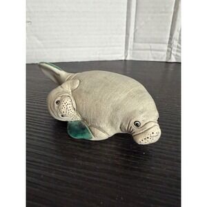 DeRosa Rinconada Uruguay Manatee Mother and Calf Figurine Teal Glaze Ceramic